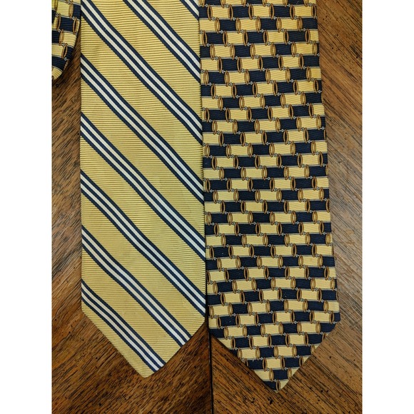 (2) Brooks Brothers Blue & Yellow Striped Geometric Tie 100% Silk Men's Necktie - Picture 3 of 7